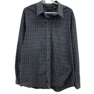 Arrow Mens Blue Brown Plaid Button Down Long Sleeve Plaid Shirt Size Large​​​